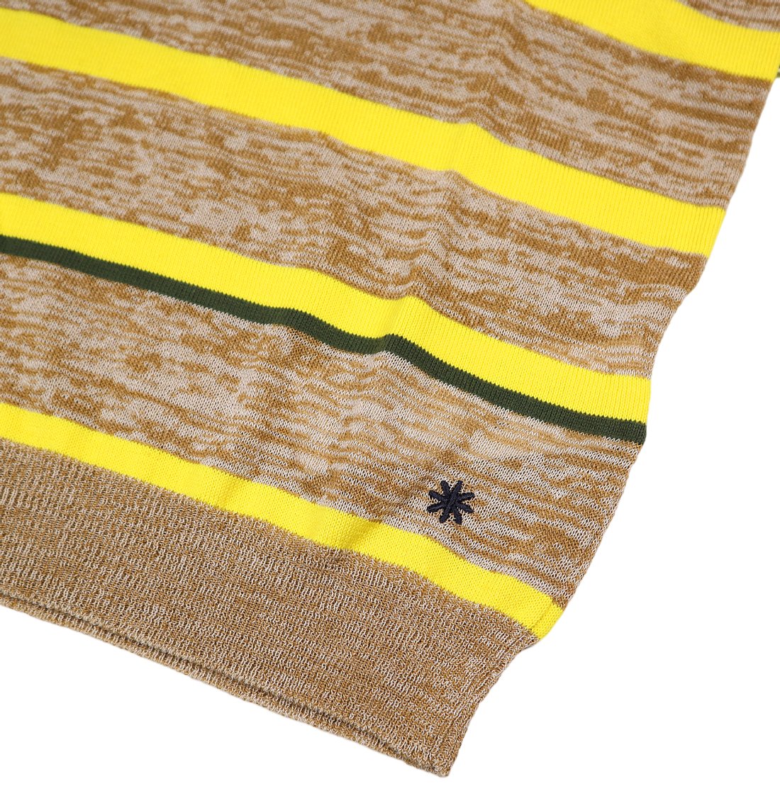 イタオヤの夏の定番ニットT！【 MANUEL RITZ / マヌエルリッツ (伊 】洒脱なベージュ黄×濃紺の ボーダーニットTシャツ S